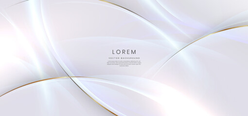 Naklejka premium Abstract white background light blue shape with gold lines curved wavy with copy space for text. Luxury style template design.