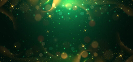 Abstract elegant bokeh on dark green background with lighting effect and sparkle for celebration chistmas.