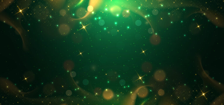 Abstract elegant bokeh on dark green background with lighting effect and sparkle for celebration chistmas.