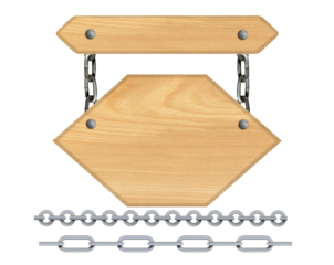 nameplate on a chain, a wooden sign hanging on a chain, a banner for advertising and announcements, a target sign isolated from the background