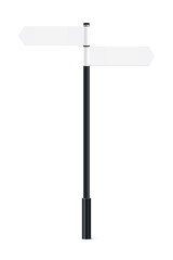 Bollard with empty signs, billboards pointing direction forward, 3d black pillar