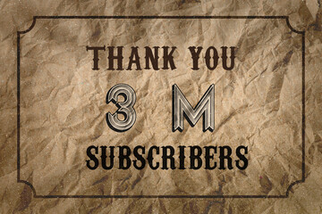 3 Million  subscribers celebration greeting banner with Vintage Design