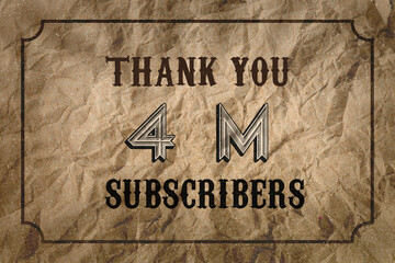 4 Million  subscribers celebration greeting banner with Vintage Design