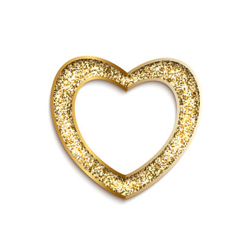 Abstract gold grain frame of heart shape with sand texture and metal smooth borders