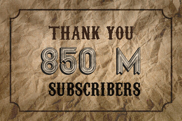 850 Million  subscribers celebration greeting banner with Vintage Design