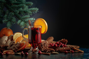 Hot Christmas drink with spices.