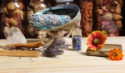 Dried Lavender With Palo Santo Wood and Abalone Shell For Smudging Ritual