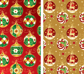 Christmas vector seamless patterns with Christmas balls