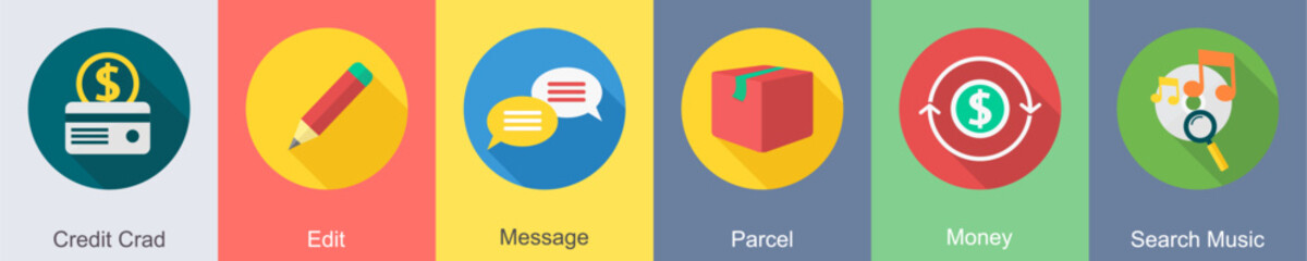 A set of 6 SEO icons as credit card, edit, message