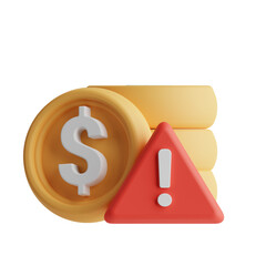 3d render illustration of coin icon warning of financial crisis, recession