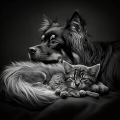 Friendship between a cat and a dog