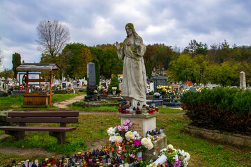 Cemetery in Isaszeg town in Hungary in November