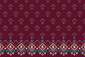 Red Cross stitch colorful geometric traditional ethnic pattern Ikat seamless pattern abstract design for fabric print cloth dress carpet curtains and sarong Aztec African Indian Indonesian 