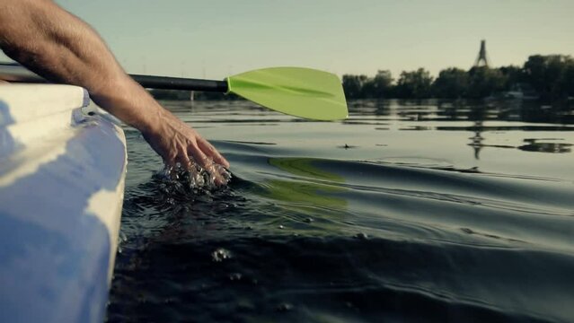 rowing on canoe boat . canoeing hobby