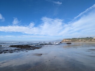 half moon bay coastside, california coast, pacific ocean coastline, breathtaking ocean view, west coast, cliffs, beautiful beaches, ocean, view of beach, sunny day, charming, san francisco coastline, 