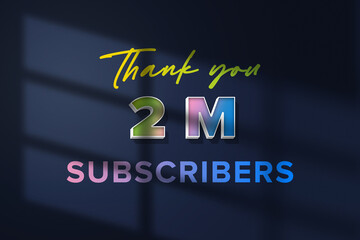 2 Million subscribers celebration greeting banner with 3D Extrude Design