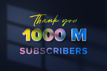 1000 Million subscribers celebration greeting banner with 3D Extrude Design