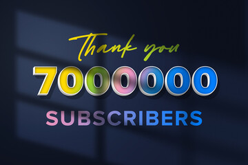 7000000 subscribers celebration greeting banner with 3D Extrude Design