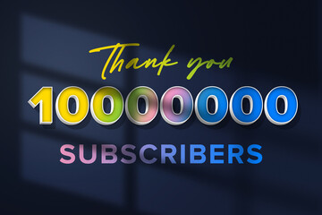 10000000 subscribers celebration greeting banner with 3D Extrude Design