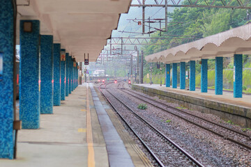 Rural train tracks at Ruifang Station, Taipei, Taiwan