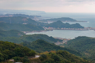 Fototapeta na wymiar The beauty of mountain and sea scenery, Jiufen Ancient Village, Taiwan
