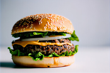 Homemade delicious hamburger on white background