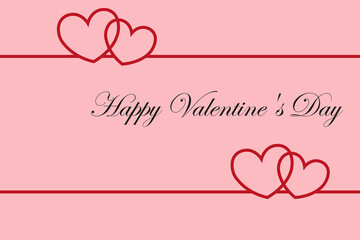 Minimalistic background design with hearts and the inscription "Happy Valentine's Day" on a pink background. Vector illustration