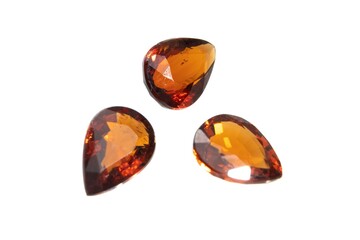 Natural spessartine garnet gemstone isolated on white background