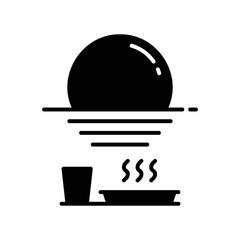 Dinner or iftar icon with sea sunset background
