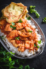 Delicious fish curry with naan bread