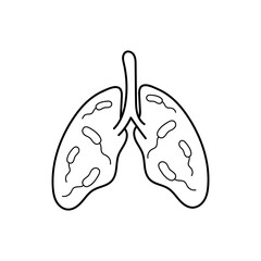 Lung with legionella bacteria. Lungs with bacteria line icon. Diseases internal organ, legionellosis, pneumonia symbol in linear style. vector