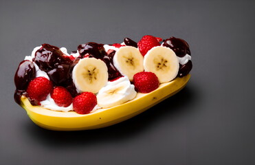 Illustration of banana split, generative ai