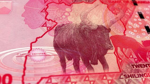 Uganda Ugandan Shilling 20000 Banknotes, Twenty Thousand Ugandan Shilling, Close-up and macro view of the Ugandan Shilling, Tracking and Dolly Shots 20000 Ugandan Shilling banknote Observe and Reserve