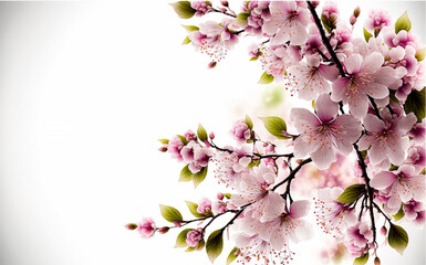 Digital painting dreamy cherry blossoms as a natural border