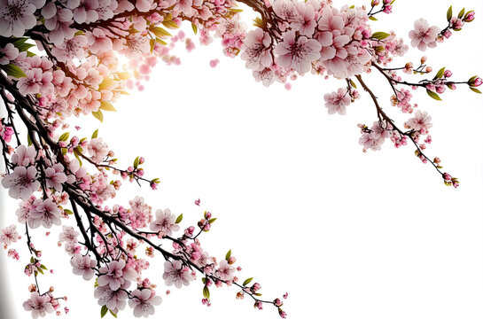 Digital painting dreamy cherry blossoms as a natural border