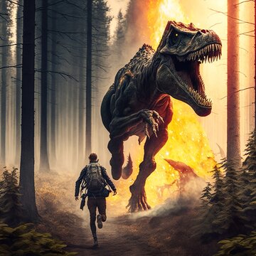 dragon in the dark dinosaurus man run in jungle 