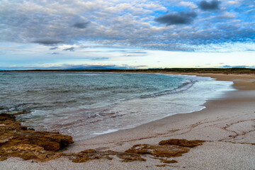 view of the nature reserve and beach of Maimoni on the Gulf of Oristano in Sardinia