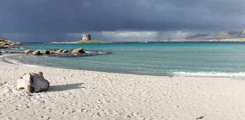 Crédence de cuisine en verre imprimé Plage de La Pelosa, Sardaigne, Italie panorama view of the idyllic white sand beach of La Pelosa in northwestern Sardinia