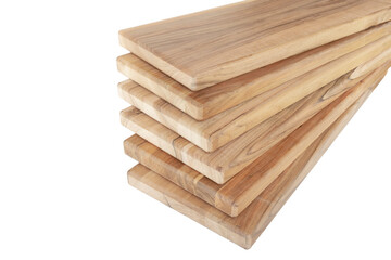 Wooden boards, a board with a seamed edge for building a house and interior decoration, on an isolated white