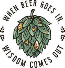 Beer hop with foam drops for print. Original brew design with hop for craft beer bar, pab or brewery