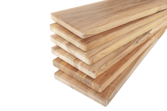 Wooden boards, a board with a seamed edge for building a house and interior decoration, on an isolated white