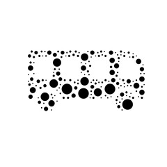 A large bus symbol in the center made in pointillism style. The center symbol is filled with black circles of various sizes. Vector illustration on white background