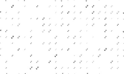 Seamless background pattern of evenly spaced black frog tracks symbols of different sizes and opacity. Vector illustration on white background