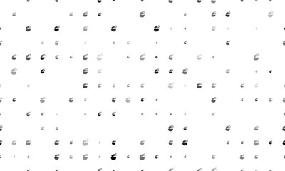 Seamless background pattern of evenly spaced black noodle symbols of different sizes and opacity. Vector illustration on white background