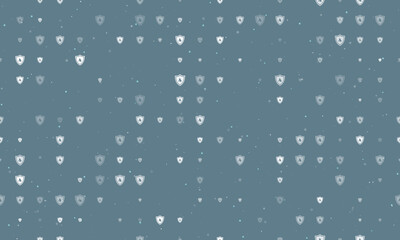 Seamless background pattern of evenly spaced white fire protection symbols of different sizes and opacity. Vector illustration on blue gray background with stars