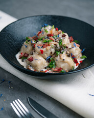 dumplings with bacon and onions