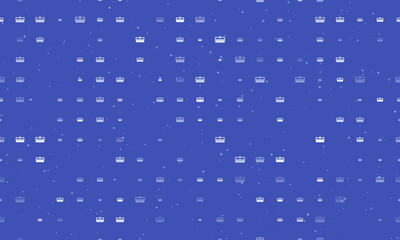 Seamless background pattern of evenly spaced white cnc machine symbols of different sizes and opacity. Vector illustration on indigo background with stars