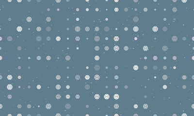 Seamless background pattern of evenly spaced white poker chip symbols of different sizes and opacity. Vector illustration on blue gray background with stars