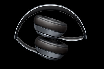 Gaming headphones and concept of music equipment isolated on black background.