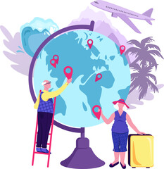 Low cost airplane flight ticket, vector illustration. Cheap offer for people character concept, template page. Man at business trip